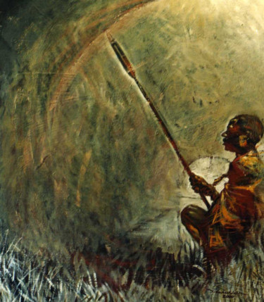 Painting titled "anima africana" by Maurizio Cavicchiola, Original Artwork, Tempera