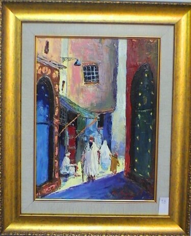 Painting titled "Casbah rue porte ne…" by M'Hamed Saci, Original Artwork