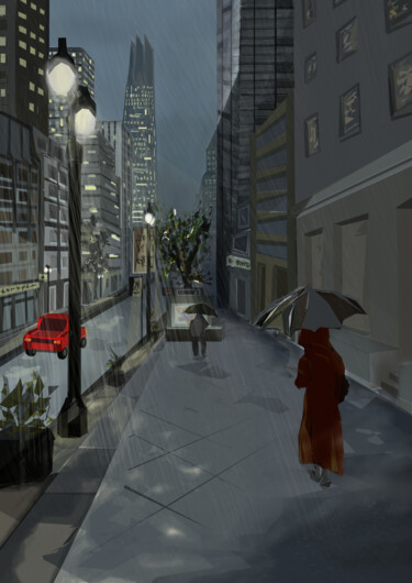 Digital Arts titled "Raining Night" by M.I_gallery, Original Artwork, Digital Painting
