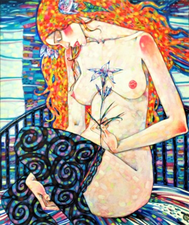 Pintura titulada "Девушка с лилией" por Marusya Dram, Obra de arte original, Oleo