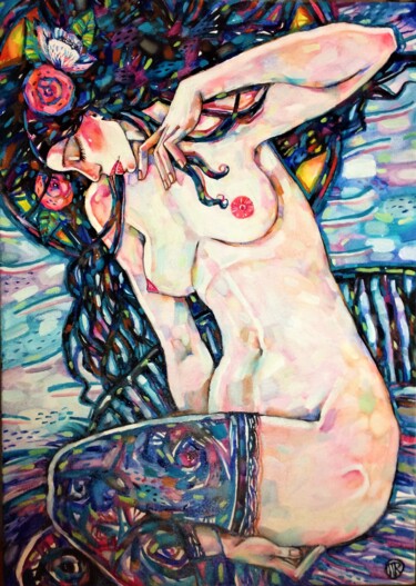 Картина под названием "Ее сны" - Marusya Dram, Подлинное произведение искусства, Масло