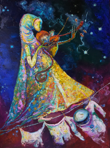 Pittura intitolato "Жена космонавта" da Marina Malishe, Opera d'arte originale