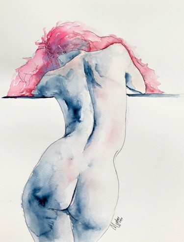 Schilderij getiteld "Nude in  blue" door Magdalena Weber, Origineel Kunstwerk, Aquarel