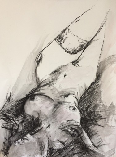 Dibujo titulada "Charcoal nude  draw…" por Magdalena Weber, Obra de arte original, Carbón