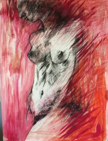 Dessin intitulée "Nude woman in  red&…" par Magdalena Weber, Œuvre d'art originale, Fusain