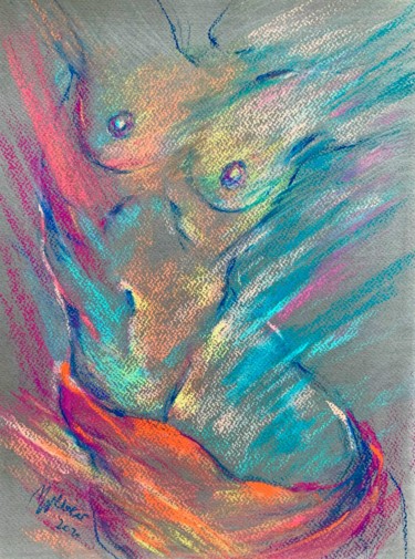 Ζωγραφική με τίτλο "Colorful Female Body" από Magdalena Weber, Αυθεντικά έργα τέχνης, Παστέλ
