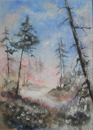 Картина под названием "Рассвет на болоте.j…" - Елена Баяр, Подлинное произведение искусства, Акварель