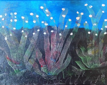 Painting titled "Vegetales con flore…" by Ma Palet, Original Artwork, Acrylic Mounted on Wood Stretcher frame