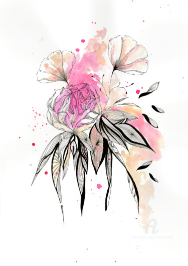 Tekening getiteld "Bouquet" door Mab Carratier, Origineel Kunstwerk, Aquarel