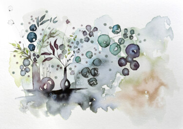 Zeichnungen mit dem Titel "Jardin bulles" von Mab Carratier, Original-Kunstwerk, Aquarell