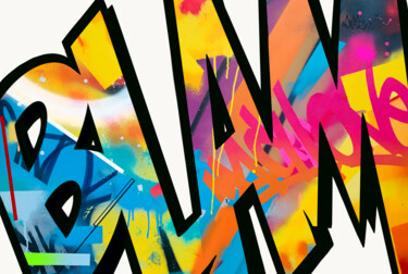 Schilderij getiteld "BLAM!" door Mach-One, Origineel Kunstwerk, Graffiti