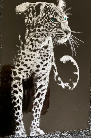 Painting titled "silver leopard" by Machnolga, Original Artwork, Acrylic Mounted on Other rigid panel