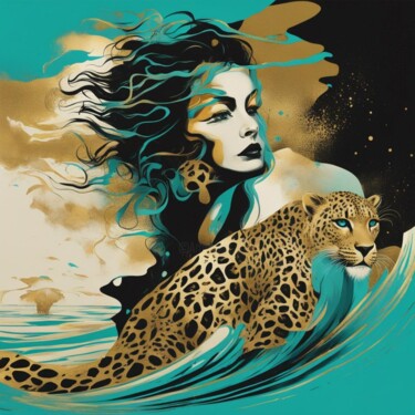 Grafika cyfrowa / sztuka generowana cyfrowo zatytułowany „woman and leopard o…” autorstwa Machnolga, Oryginalna praca, Obraz…