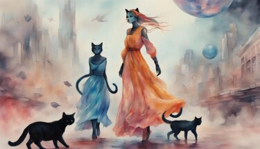 Digital Arts titled "cats" by Machnolga, Original Artwork, Digital Painting