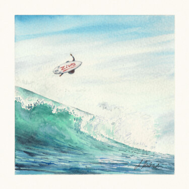 Ζωγραφική με τίτλο "Surfing" από Maciej Kłosowski, Αυθεντικά έργα τέχνης, Ακουαρέλα