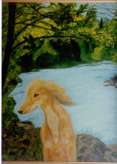 Malerei mit dem Titel "Chien dans le vent" von Maclade, Original-Kunstwerk, Öl