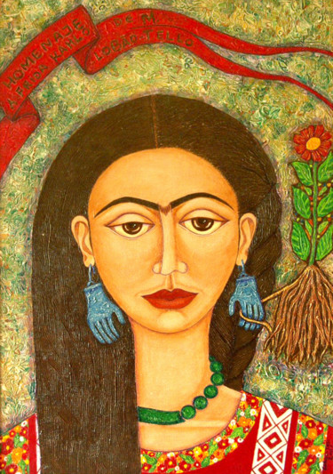 Peinture intitulée "Homage to Frida Kah…" par Madalena Lobao-Tello, Œuvre d'art originale, Acrylique