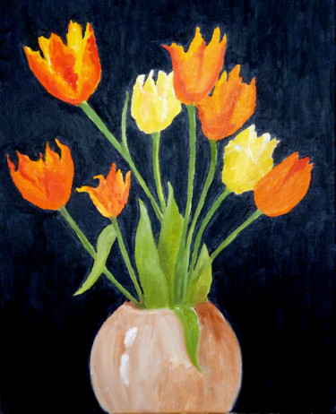 Painting titled "Tulips from my Gard…" by Maddalena Pacini, Original Artwork, Oil