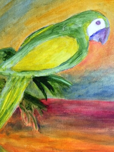 Pittura intitolato "Perroquet tropical" da Madeleine Gendron, Opera d'arte originale, Olio
