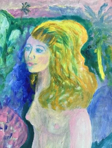 Pittura intitolato "Dans les palmiers" da Madeleine Gendron, Opera d'arte originale, Olio