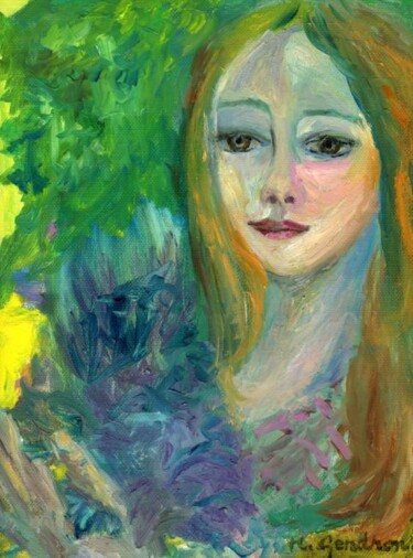 Peinture intitulée "Jeune fille tenant…" par Madeleine Gendron, Œuvre d'art originale, Huile