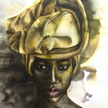 Peinture intitulée "Yellow turban" par Madeline Berger (MadB), Œuvre d'art originale, Aquarelle