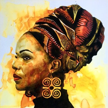 Schilderij getiteld "Wax turban" door Madeline Berger (MadB), Origineel Kunstwerk, Aquarel