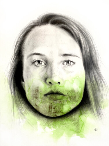 Dessin intitulée "inaudible vert" par Madeline Berger (MadB), Œuvre d'art originale, Graphite