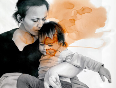 Pintura intitulada "Maternité 4" por Madeline Berger (MadB), Obras de arte originais, Aquarela