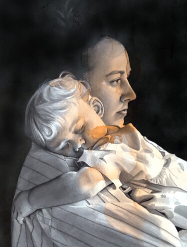 Pintura intitulada "Maternité 6" por Madeline Berger (MadB), Obras de arte originais, Aquarela