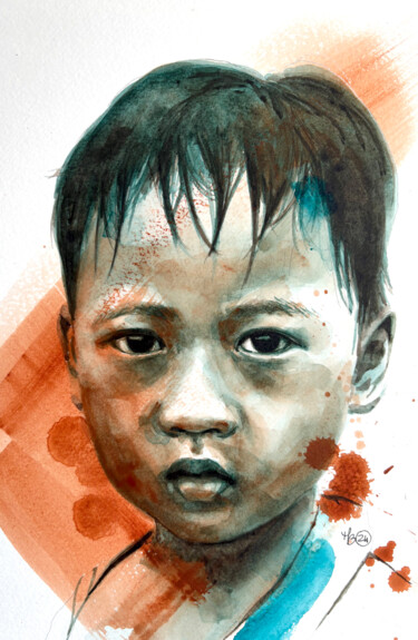 Painting titled "Bayani" by Madeline Berger (MadB), Original Artwork, Watercolor