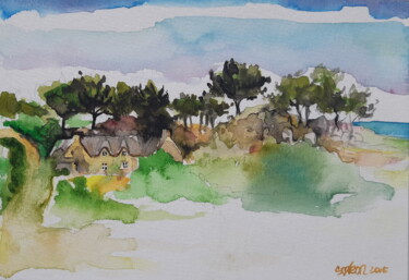 Painting titled "La chaumière" by Mademoiselle Solenn, Original Artwork, Watercolor