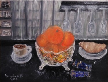 Картина под названием "Завтрак" - Madina Khamidova, Подлинное произведение искусства, Масло Установлен на картон