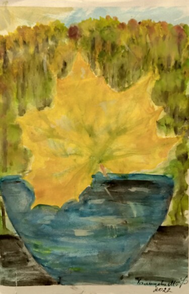 Painting titled "Осенний лист- Autum…" by Madina Khamidova, Original Artwork, Watercolor