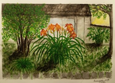 Painting titled "Сад Garden 1" by Madina Khamidova, Original Artwork, Watercolor