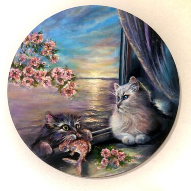Painting titled ""Spring evening" Ве…" by Madina Tairova, Original Artwork, Oil Mounted on Wood Stretcher frame