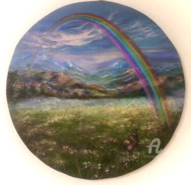 Schilderij getiteld ""Rainbow Bridge"." door Madina Tairova, Origineel Kunstwerk, Olie Gemonteerd op Frame voor houten branc…