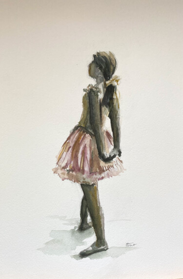 Painting titled "Le petite fille tri…" by Madit, Original Artwork, Watercolor