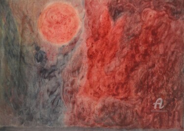 Картина под названием "Full Moon Fire Drag…" - Mariska Ma Veepilaikaliyamma, Подлинное произведение искусства, Пигменты