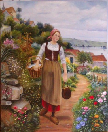 Peinture intitulée "Paysanne normande" par Mael, Œuvre d'art originale, Huile