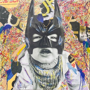 Collages intitulée "Baby Bat" par Maëva Stara, Œuvre d'art originale, Acrylique Monté sur Châssis en bois