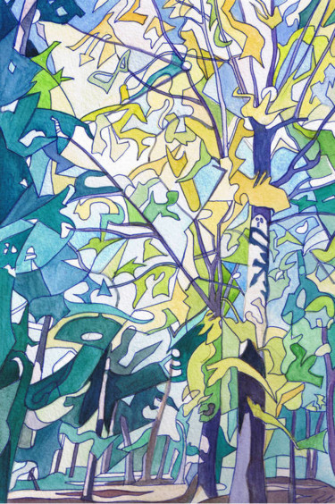 Peinture intitulée "Paysage forêt" par Gilbert Foing, Œuvre d'art originale, Aquarelle