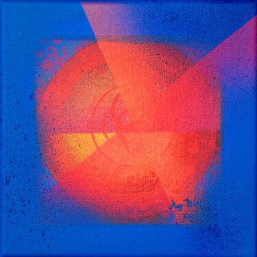 「Earth Rhythm 3」というタイトルの絵画 Mag Blueによって, オリジナルのアートワーク, アクリル ウッドストレッチャーフレームにマウント