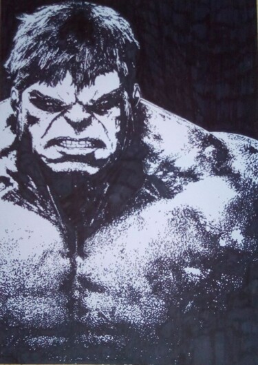 Disegno intitolato "Hulk" da Mag Et Stef Gransagne (Mag et Stef - Les Quatre Mains), Opera d'arte originale, Pennarello