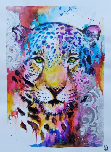 제목이 "Colored Leopardo"인 미술작품 Mag Et Stef Gransagne (Mag et Stef - Les Quatre Mains)로, 원작, 잉크