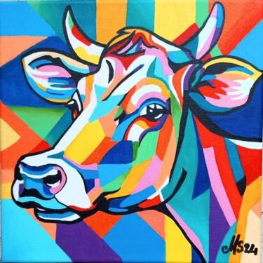 Peinture intitulée "la cubi-vache" par Mag Et Stef Gransagne (Mag et Stef - Les Quatre Mains), Œuvre d'art originale, Acryli…