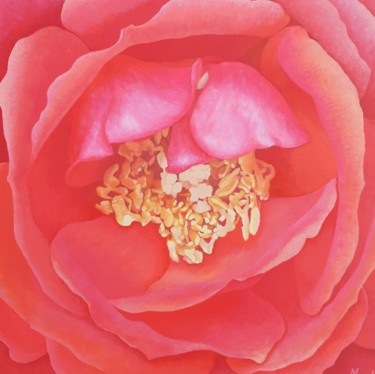 Картина под названием "Rose au coeur d'or" - Magali Augris, Подлинное произведение искусства, Акрил Установлен на Деревянная…