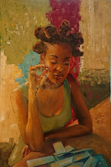 Schilderij getiteld "Cuba girl" door Magali Bourguignon, Origineel Kunstwerk, Olie Gemonteerd op Frame voor houten brancard