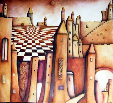 Картина под названием "Cité médièvale" - Magali Trivino, Подлинное произведение искусства, Акрил