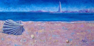Pittura intitolato "Sulla spiaggia rosa" da Magda Carella, Opera d'arte originale, Olio